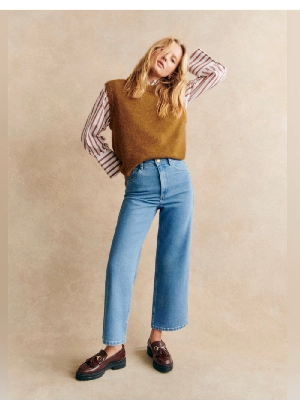 Sezane Light Blue High-Rise Wide Straight Jeans